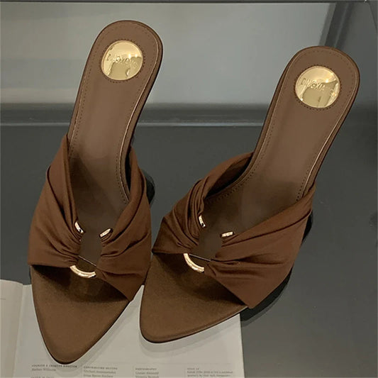 Eilyken Summer Woman Slippers Fashion Open Toe Thin High Heels Shoes Street Style Stripper Party Slides Zapatos De Mujer