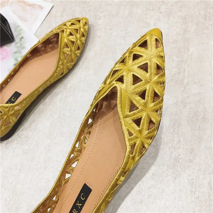 Flat Shoes Women 2026 Summer Pointy Joker Hollow Leisure Commuter Flat Spring Elegant Women's Shoes Breathable Hole Shoes