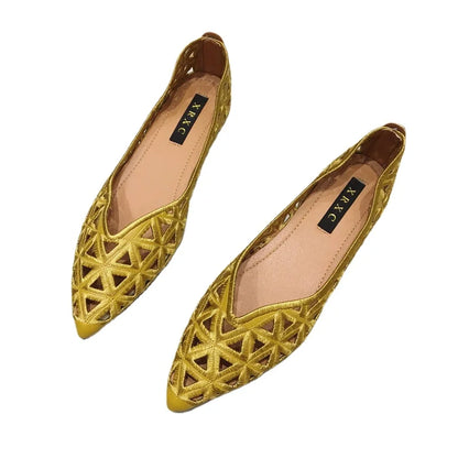 Flat Shoes Women 2026 Summer Pointy Joker Hollow Leisure Commuter Flat Spring Elegant Women's Shoes Breathable Hole Shoes
