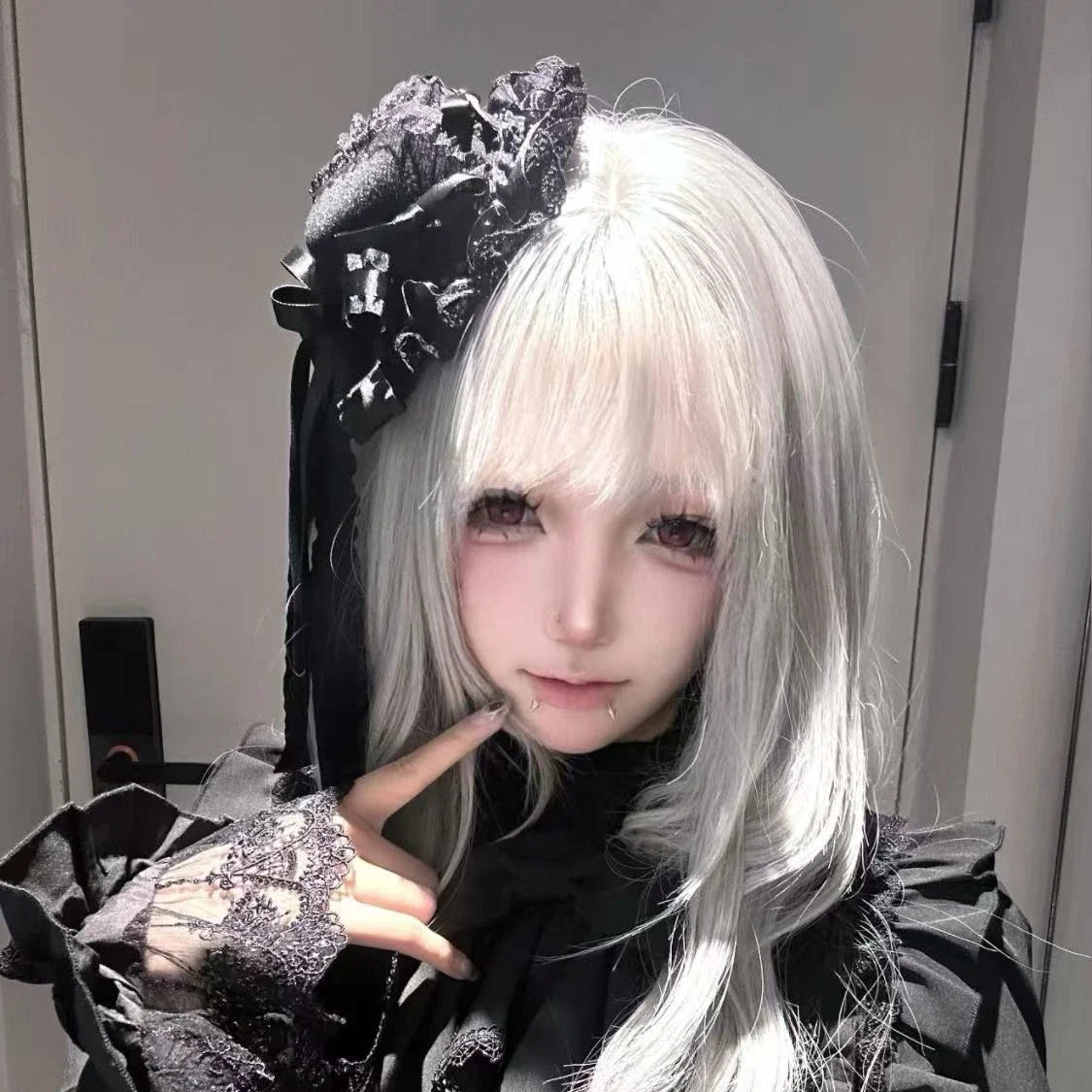 Gothic Lolita Lace Patchwork Headdress Women Cosplay Party Headband Gothic Bow Hat Japanese Y2k Aesthetic Hair Accessories