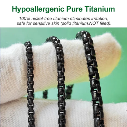Pure Titanium Black Round Box Link Chain Necklace - 2.5/3/4mm Fashionable Gift Accessory