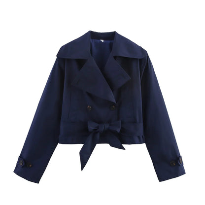 SLTNX 2026 New Women's British Wind Trench Coat Style Double-breasted Long Sleeve Belt Lapel Jacket Short Coat