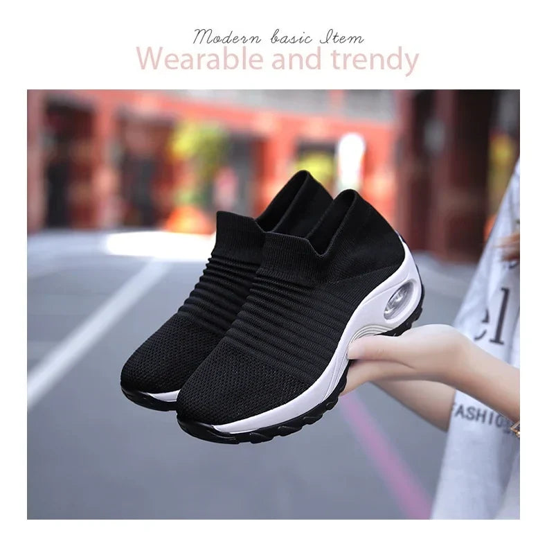 Women Sneakers Summer Fashion Black Sports Casual Shoes Breathable Mesh Lightweight Air Cushion Non-Slip Running Shoe Zapatillas
