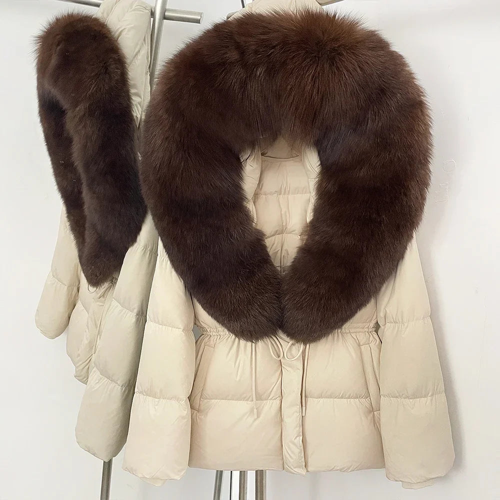 Reality Fur Jacket Real Fur Collar Duck Down Coat Female Winter Hooded Warm Fox Fur Coat Women Natural Raccoon Fur Puffer Jacket