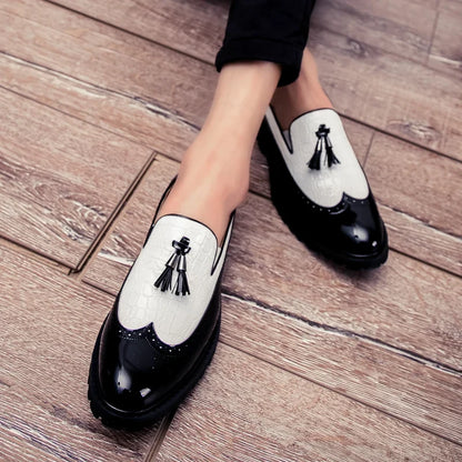 Men Loafers PU Splicing Tassel Decoration Low Heel Comfortable Classic Daily Business Men Shoes