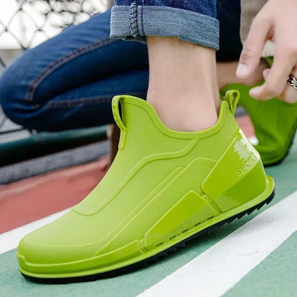 Men's Rain Boots Ankle Waterproof Shoes Men Casual Fishing Work Shoes Slip on Non-slip Rain Shoes Womens Kitchen Rubber Shoes