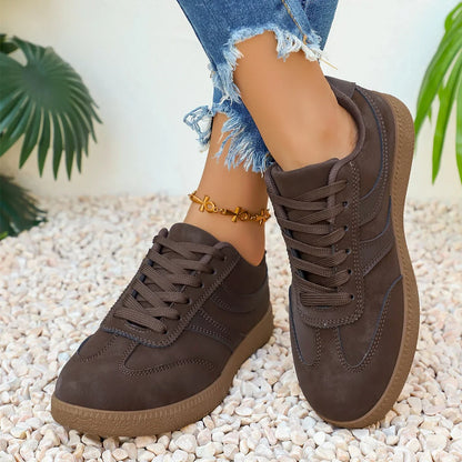 Retro Brown Platform Sneakers Women 2026 Flat Trend German Training Shoes Woman Plus Size 43 Non-slip Thick Sole Vulcanize Shoes