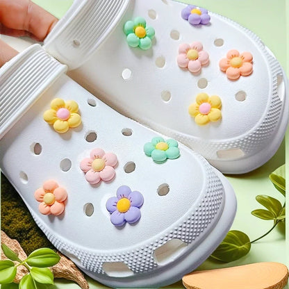 10PCS Fashion Shoe Charms Set Accessories Hole Shoe Buckle 5 Petal Flower DIY 3D Shoes Decorations for Bogg Bag Gift