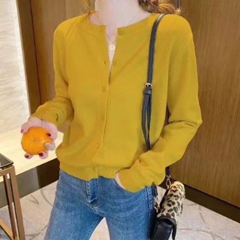 Rimocy Knitted Cardigan Jacket Women 2025 Spring Autumn Round Neck Casual Cardigans Woman Solid Color Slim Korean Jumpers Female