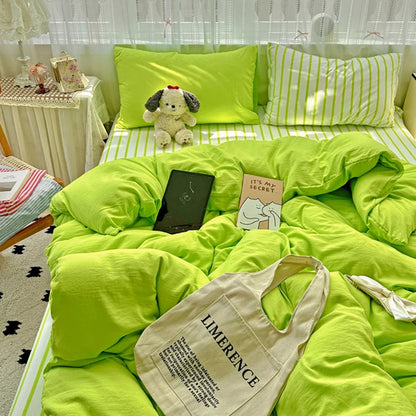 Ins Style Stripes Bedding Duvet Cover Set with Pillowcase bed sheet Full Size Bed Linen Quilt Cover Set Queen/King Double Single