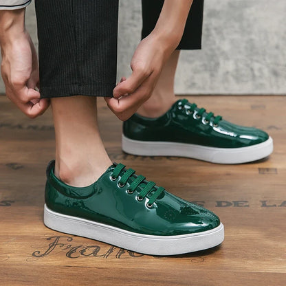 Spring Autumn Leather Shoes High Quality Patent Leather Casual Shoes Lace Up Sneakers Green Fashion Sole Designer Leather Shoes