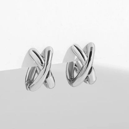 Criss-cross Gold Silver Colors Tiny HuggieHoop Earrings for Women Mini Small Ear Buckle Cartilage Piercing Earrings Punk Jewelry