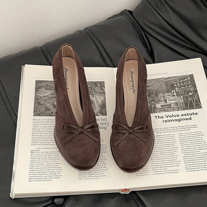 Women's High Heels 2025 Spring Autumn New Vintage Fashion Bow Knot Party Chunky Heels Outdoor Non Slip Luxury Mary Jane Shoes