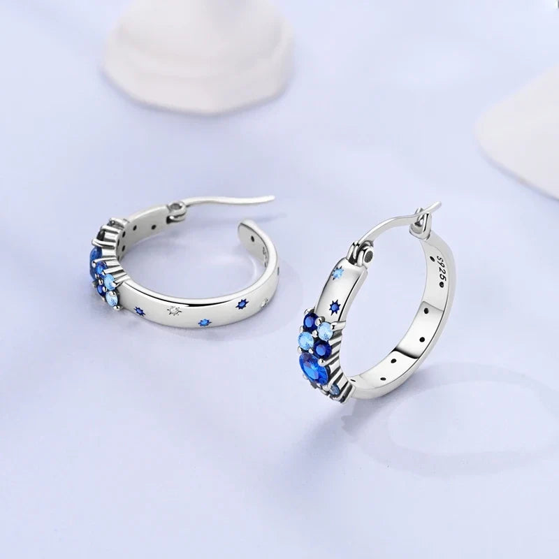 925 Sterling Silver Hoop Earring For Woman Night Sky Blue Purple Gemstone Original Earrings Fashion Jewelry Gift