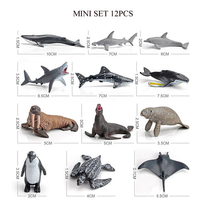 Realistic Mini Ocean Animal Figurines Plastic Marine Sea Creatures Whale Shark Dolphin Turtle Penguin Model Playset Gift for Kid
