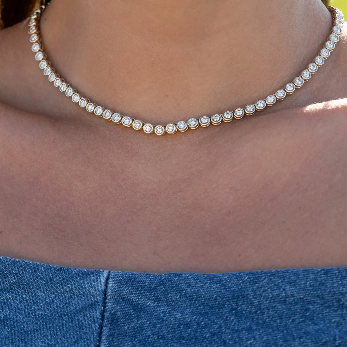 Geometric High Quality Fashion Women Jewelry Bezel Set Round Shaped Tennis Chain Bracelet Necklace Set
