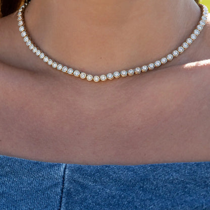 Geometric High Quality Fashion Women Jewelry Bezel Set Round Shaped Tennis Chain Bracelet Necklace Set
