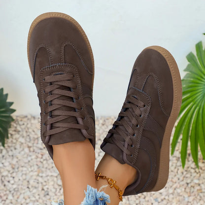 Retro Brown Platform Sneakers Women 2026 Flat Trend German Training Shoes Woman Plus Size 43 Non-slip Thick Sole Vulcanize Shoes