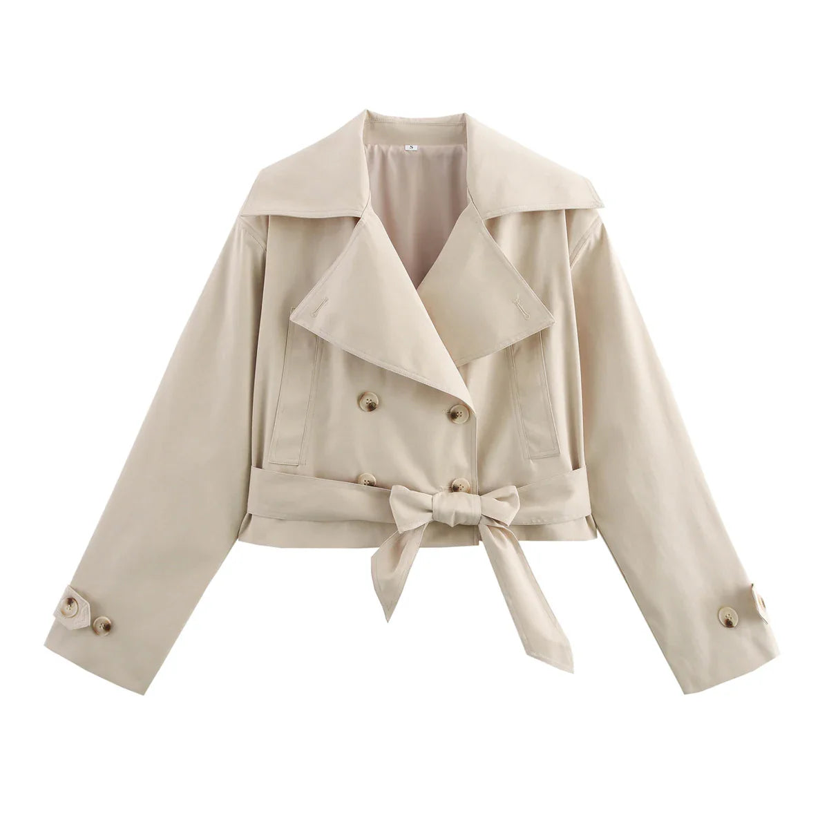 SLTNX 2026 New Women's British Wind Trench Coat Style Double-breasted Long Sleeve Belt Lapel Jacket Short Coat