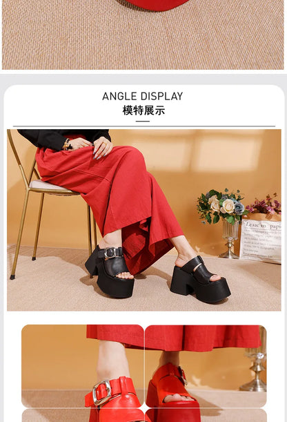 GKTINOO 2026 Summer New Genuine Leather Thick Soled Height Increasing Slippers Fashionable Women's Super High Heels Sandals