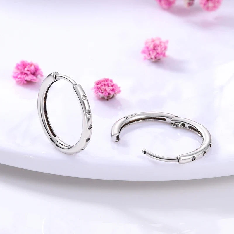 Genuine 925 Sterling Silver Love Feather Earrings Fit Original Charms Hoop For Women Girls Stud Earring Fine Jewelry Gifts