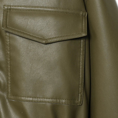 Women's Jacket Faux Leather Jacket Green Women's Demi-Season Jacket Outerwears Women's Autumn New In Coat Windbreaker Streetwear