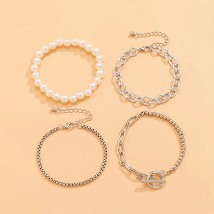 Boho Imitation Pearl Beaded Bracelet Women's Retro Fashion Creative Gold Color Beads O-Chain Bracelets Girls Birthday Jewelry