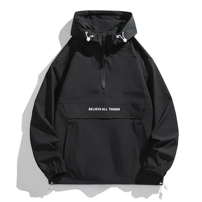 CHRLCK Men Hiking Jacket Outdoor Waterproof Fishing Hooded Sport Jacket Adjustable Drawstring Travel Jacket Mountaineering Coats