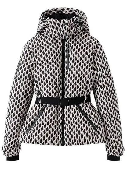 Women's Winter Hooded High Waist Padded Sport Parkas Coats with Belt Female Elegant Thick Warm Pockets Windproof Skiing Jackets
