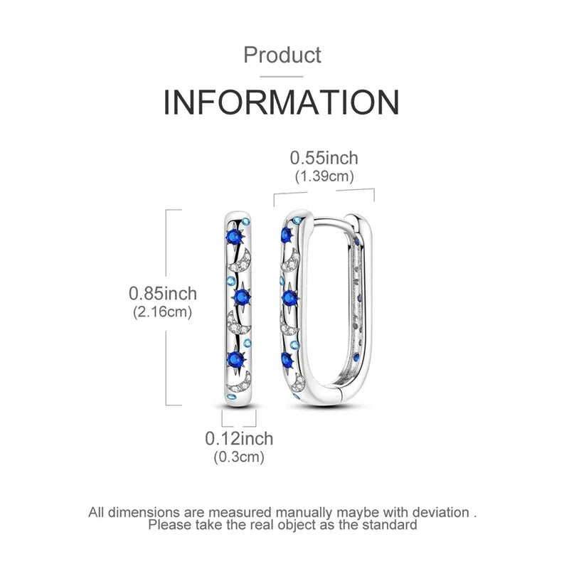 925 Sterling Silver Hoop Earring For Woman Night Sky Blue Purple Gemstone Original Earrings Fashion Jewelry Gift
