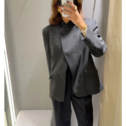 MUJER Women's Tailoring Blazers Vintage Office Blazer Woman Faux Wool Coats for Women Streetwear Outerwears Fitted Jacket Women