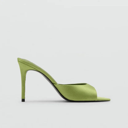 2026 Summer New Women's High Thin Heels Pointed Toes Fashion Slippers Elegant Satin Shoes Sexy Peep Toe Stiletto Sandals Pumps