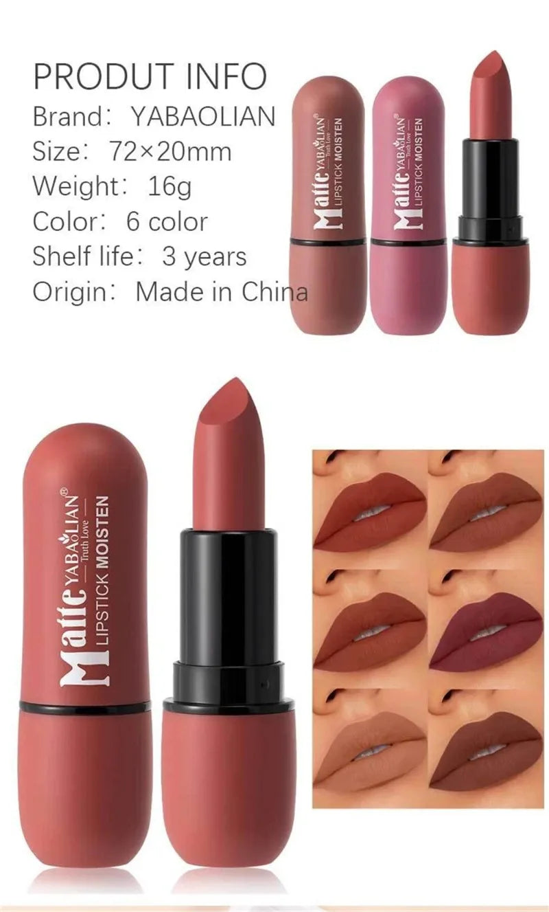 6-Color Matte Velvet Sexy Lipstick Waterproof Long-Lasting Nude Brown Lipstick Smooth High Pigment Profissional Lipgloss Makeup