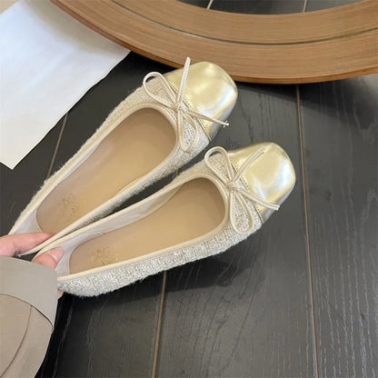 Women's Shoes Autumn New Ballet Shoes Leather Round Head Women's Shoes Flat Casual Classic Breathable Style Ladies Single Shoes