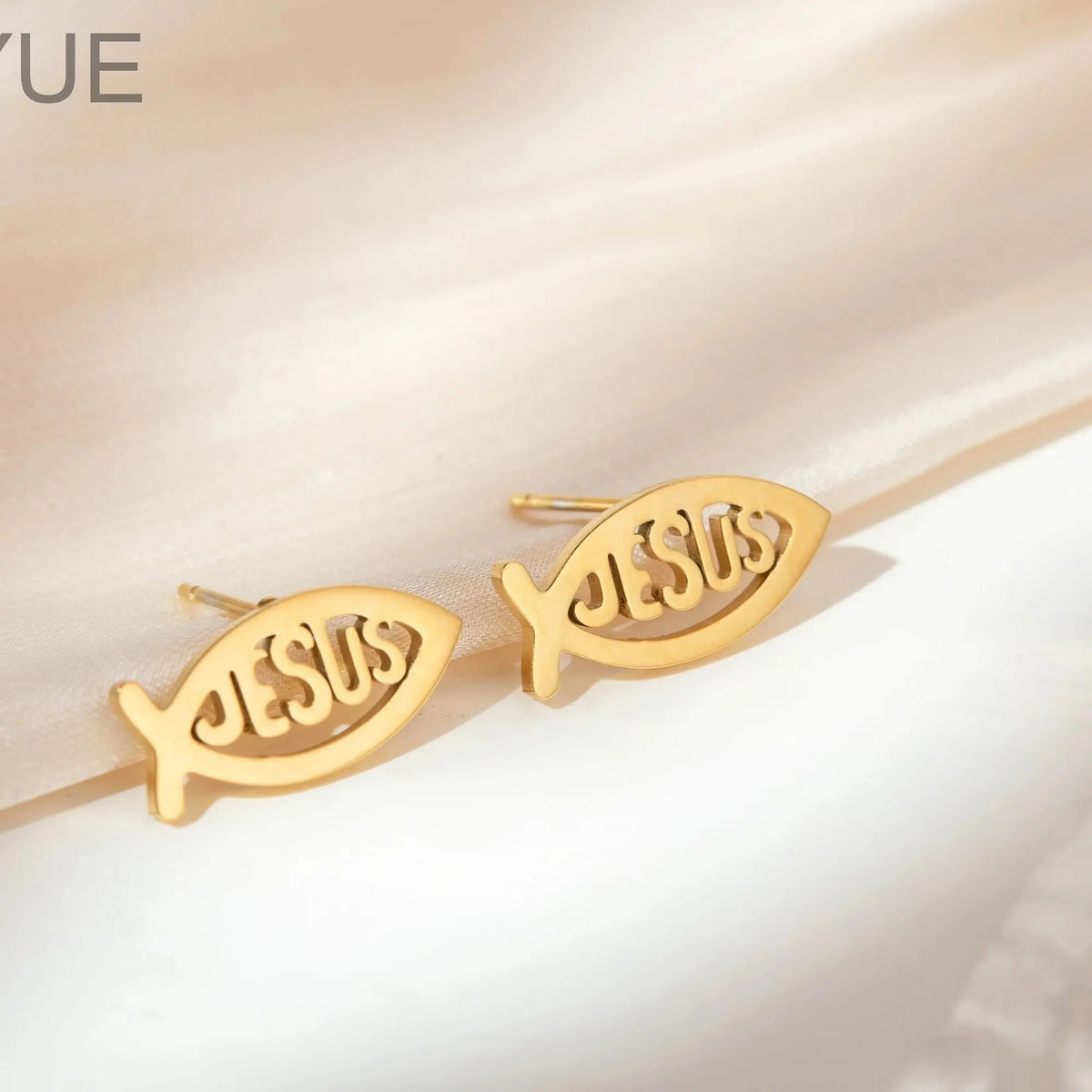 Vintage Stainless Steel Fish Shape JESUS Earrings Christian Symbol Jesus Ear Studs Fish Pendant For Unisex