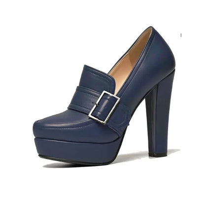 Round Toe High Heel Belt Buckle Women Single Shoes 2024 New Black Brown Spring  Autumn Waterproof Platform High Heels Size 34-43