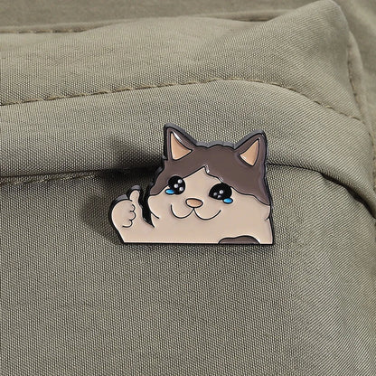 Thumb Up Crying Cat Enamel Pin Kawaii Humorous Animal Brooch Lapel Backpack Badge Funny Jewelry Gifts For Cat Lovers Friends