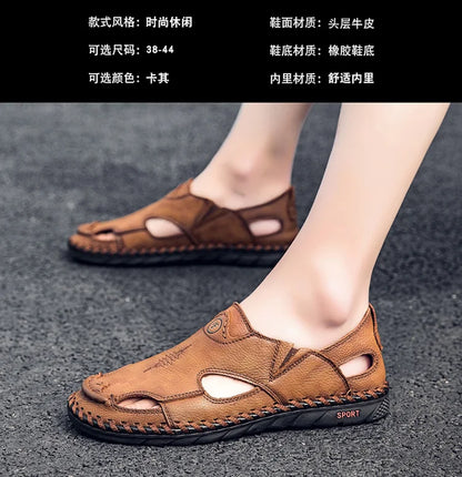 Summer Men Sandals Genuine Leather Mens Casual Shoes Outdoor Men Leather Sandals for Men Beach Shoes Roman mens Shoes