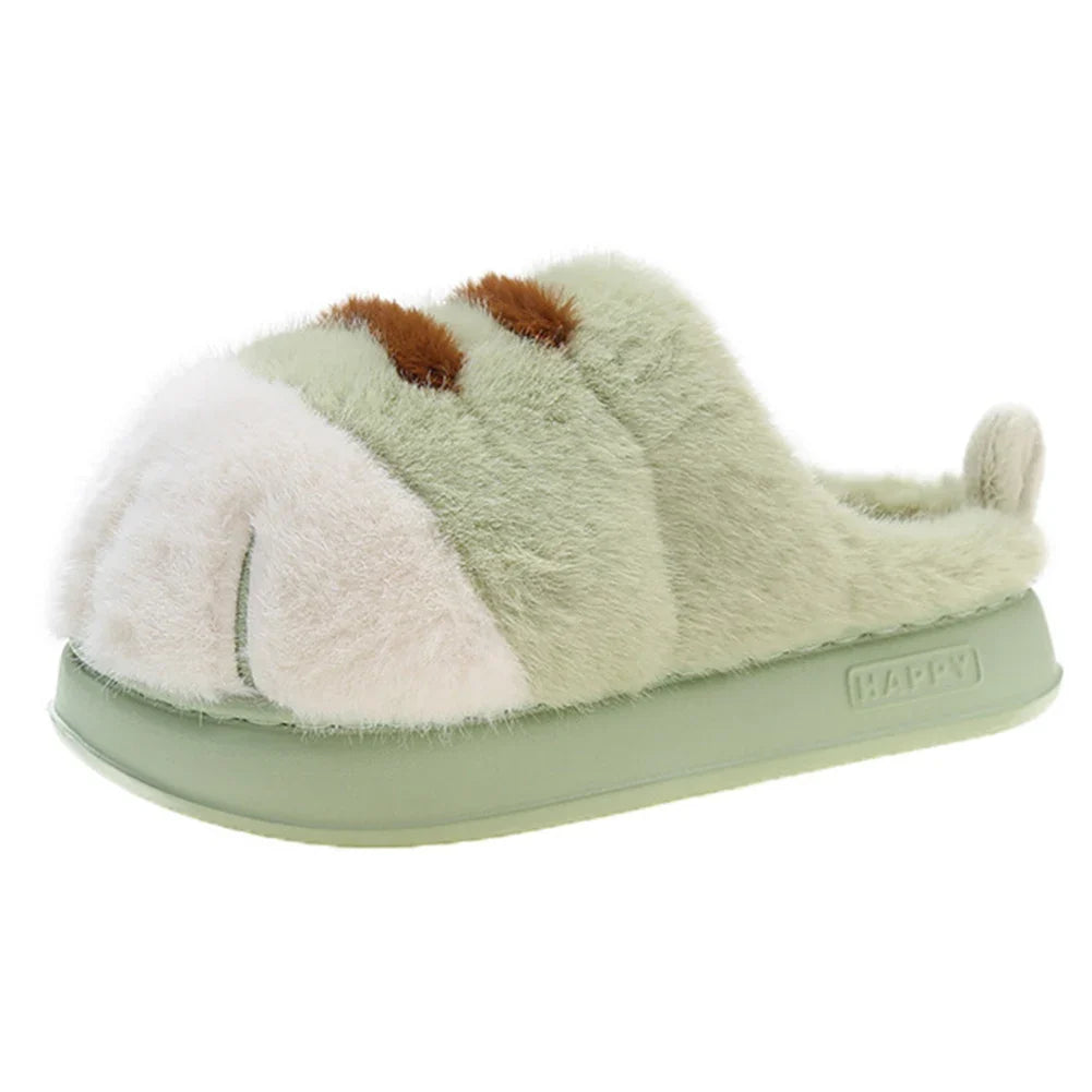 3D Cat Paw Plush Slippers Warm Slip-on House Shoes Anti Slip Flat Thermal Slippers Furry Paw Couple Slippers for Autumn Winter