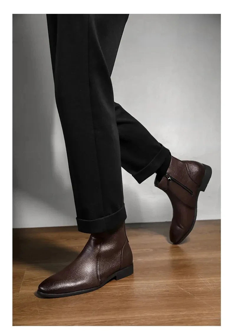 Winter New Men Business Boots Black  Red Simple Slim Fit Soft Leather Boots Casual and Fashionable Chelsea Boots 38-46 Men Boots