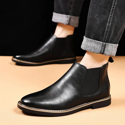YRZL 39~47 Men Chelsea Boots Brand Retro Comfortable PU Leather Ankle Boots Men 2025 Fashion Black Brown Mens Boots