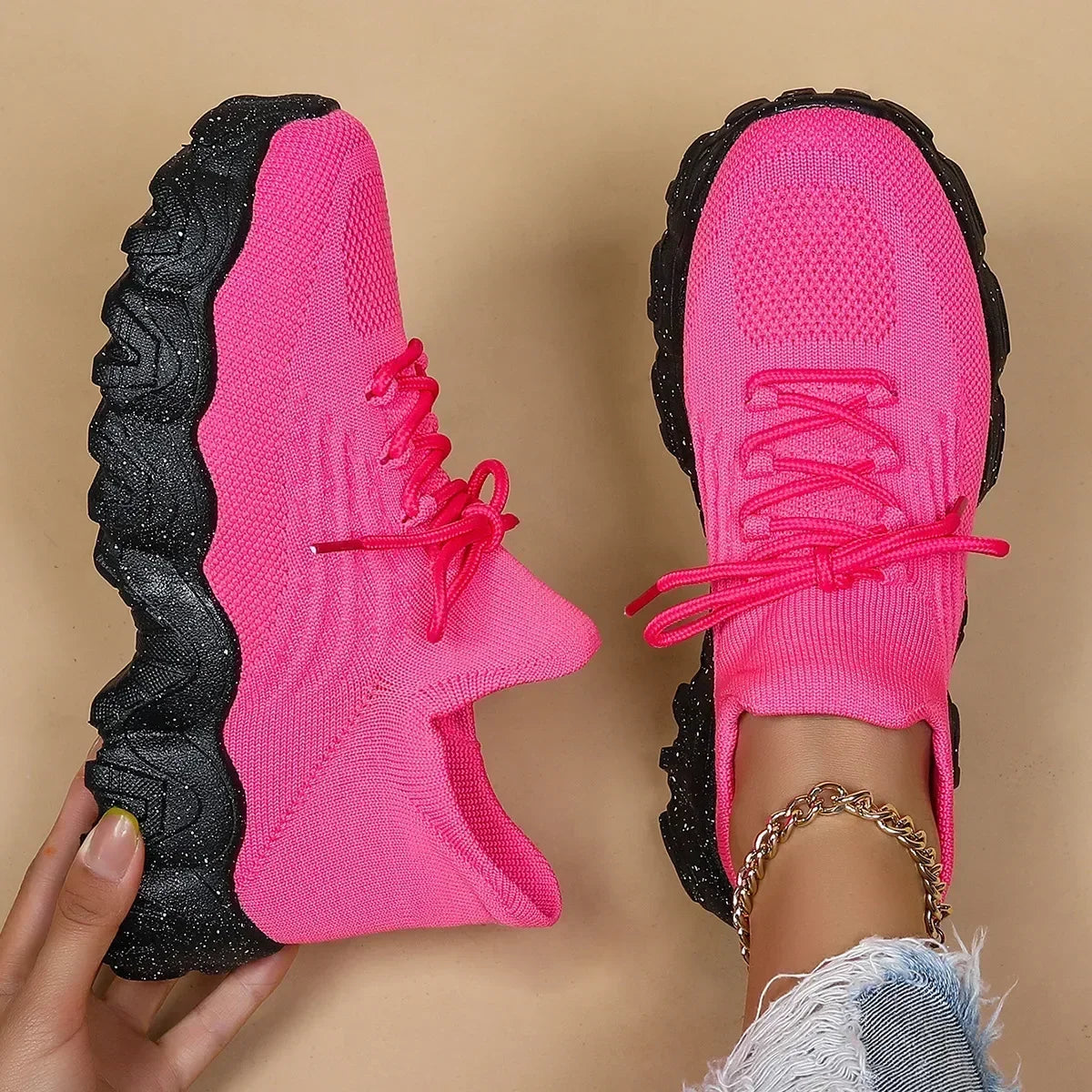 Women Comfortable Soft Sole Sneakers Breathable Knitting Flats Woman Lightweight Slip-on Loafers Non-Slip Running Sports Shoes