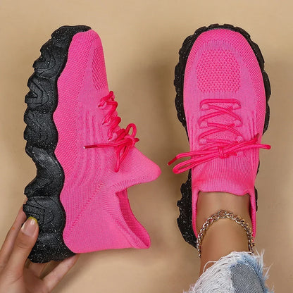 Women Comfortable Soft Sole Sneakers Breathable Knitting Flats Woman Lightweight Slip-on Loafers Non-Slip Running Sports Shoes