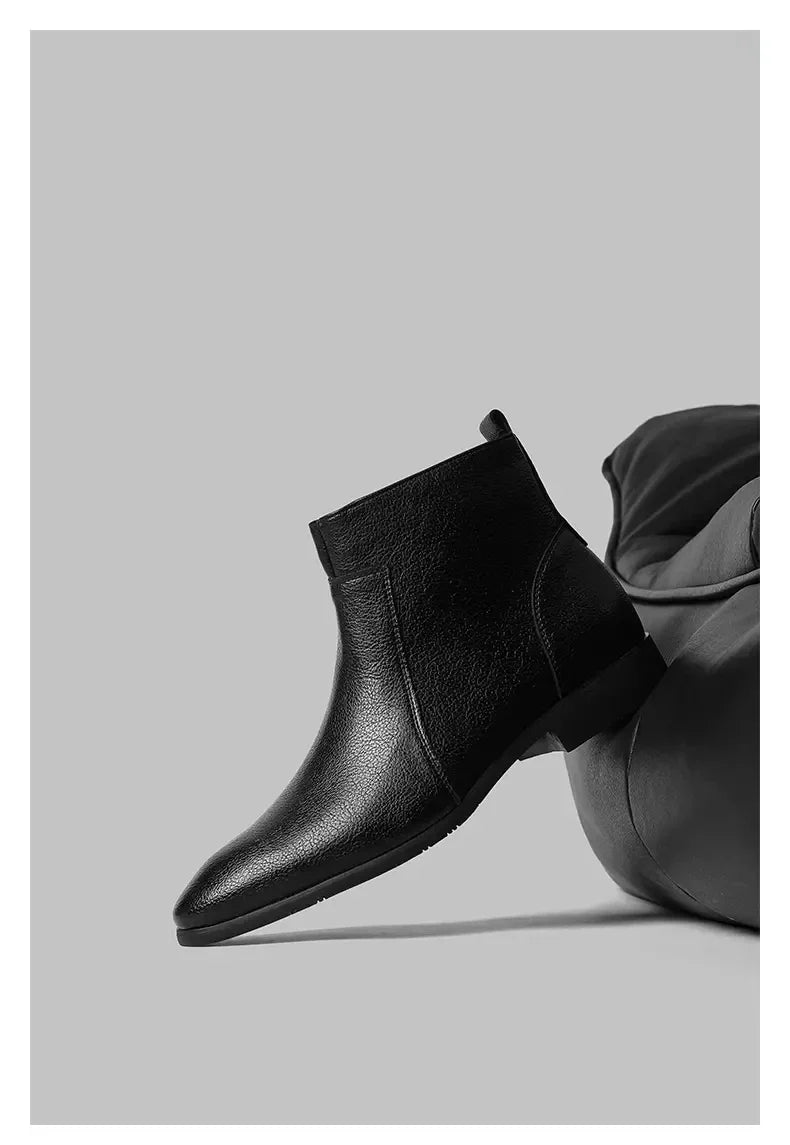 Winter New Men Business Boots Black  Red Simple Slim Fit Soft Leather Boots Casual and Fashionable Chelsea Boots 38-46 Men Boots
