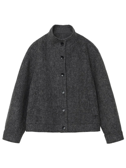 CHIC VEN Women Short Woolen Coat New Stand Up Twill Texture Single Breasted Ladies Jacket Retro Woman Outwear Autumn Winter 2025