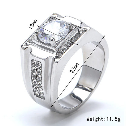 Keisha Lena AAAAA Zircon Men Ring Stainless Steel 18K Gold Plated Engagement Rings For Man Jewelry Waterproof Allergy-Resistant