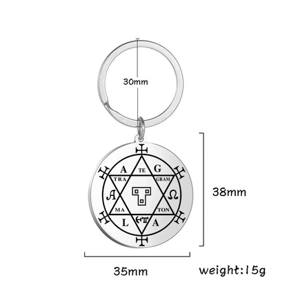 Dawapara Protection Secret Seal of Solomon Pendant Keychain Witchcraft Hexagram Wealth Fortune Amulet Stainless Steel Jewelry