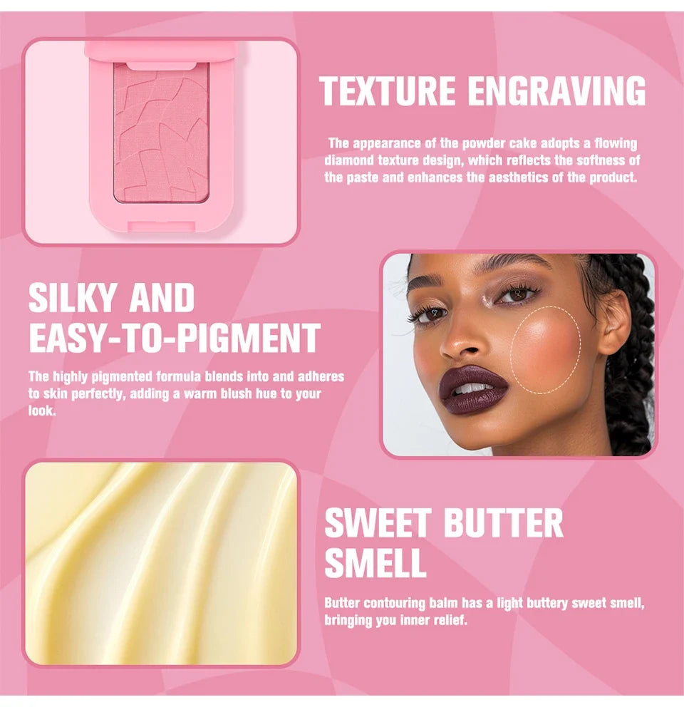 Professional Makeup Powder Blush 12HR Wear Vegan Formula Blusher Makeup Blush in Bar Cosmetics Palette Powder Pink Cream Face