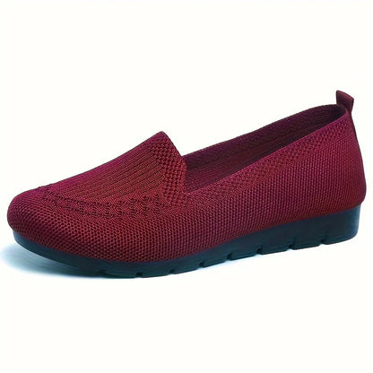 Women's Solid Color Knit Loafers Lightweight Anti Slip Flat Shoes for Casual Wear
