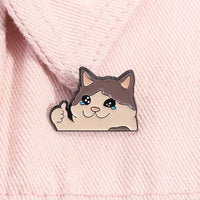 Thumb Up Crying Cat Enamel Pin Kawaii Humorous Animal Brooch Lapel Backpack Badge Funny Jewelry Gifts For Cat Lovers Friends